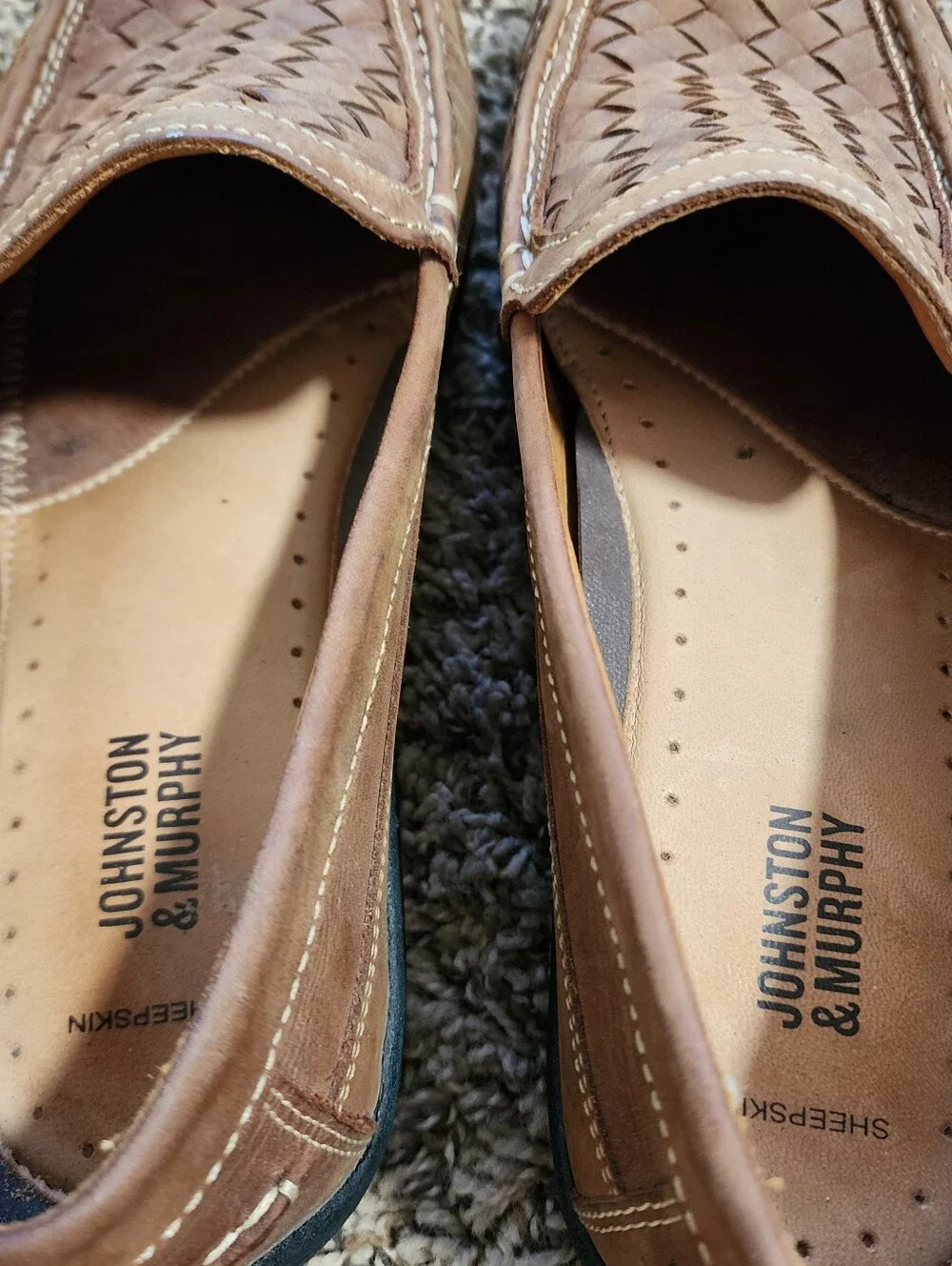 Johnston & Murphy Brown Woven Leather Loafers Slip On Moccasins 9 Business Work